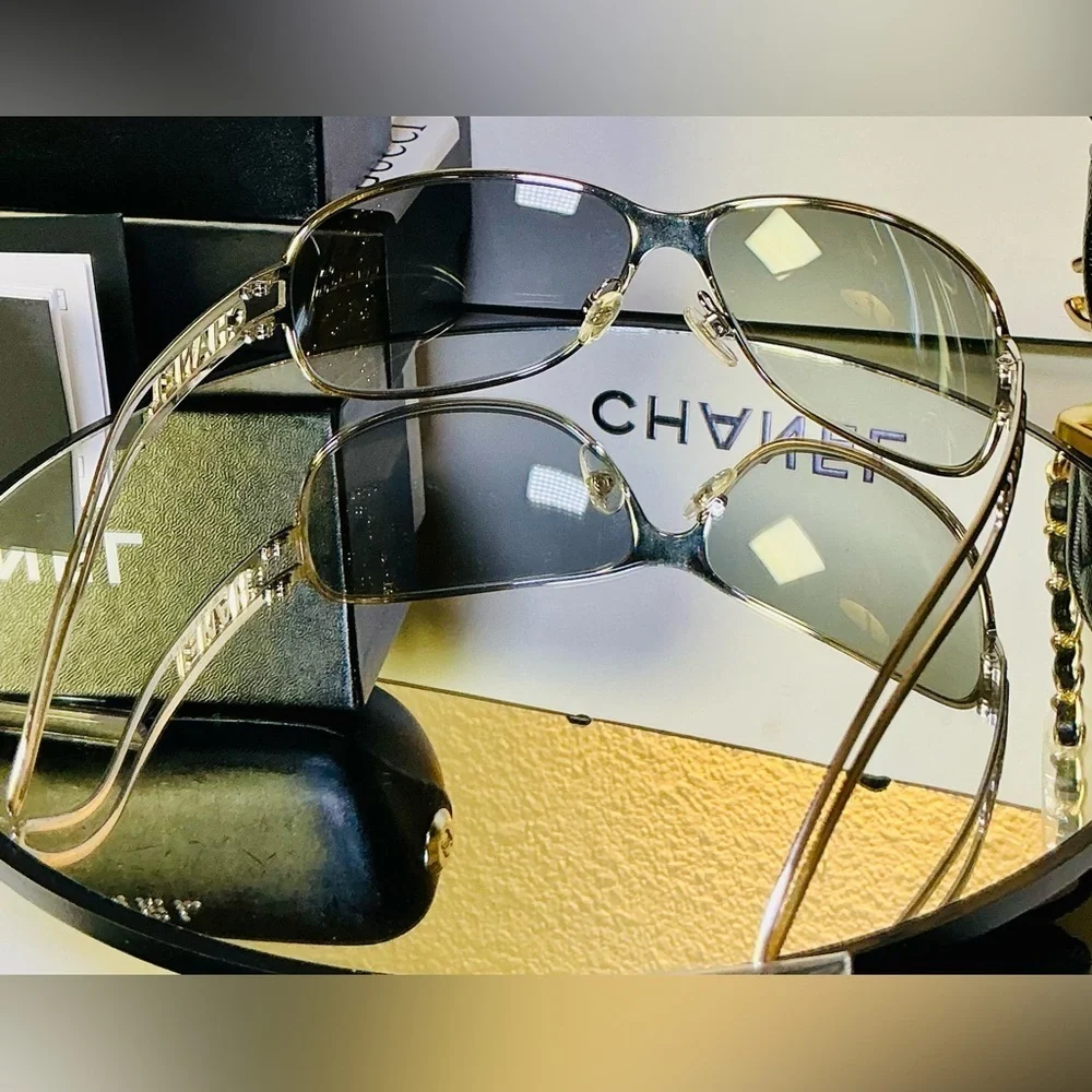 Chanel Vintage Sunglasses – Silver Frame, Gradient Lens, Unisex, Authentic